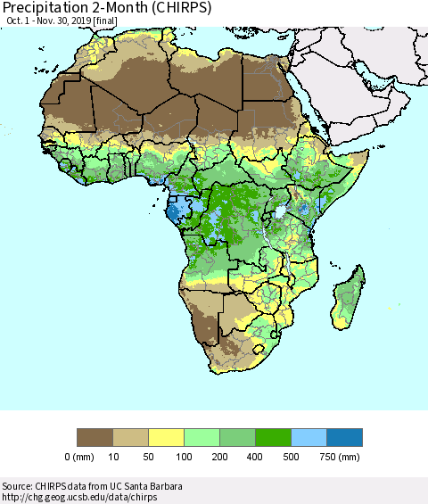 Africa Precipitation 2-Month (CHIRPS) Thematic Map For 10/1/2019 - 11/30/2019