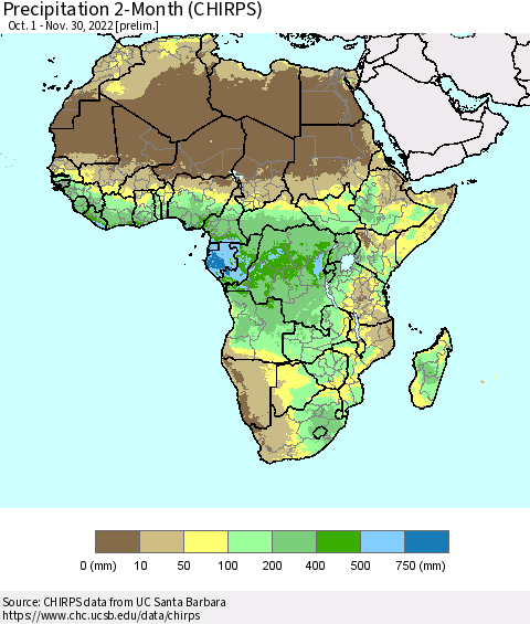 Africa Precipitation 2-Month (CHIRPS) Thematic Map For 10/1/2022 - 11/30/2022