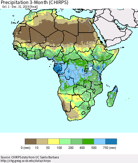 Africa Precipitation 3-Month (CHIRPS) Thematic Map For 10/1/2019 - 12/31/2019