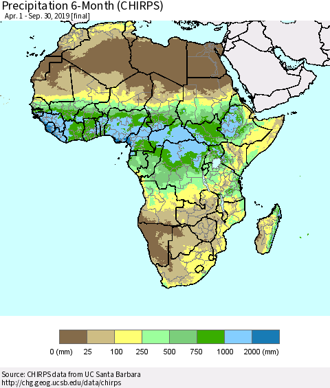 Africa Precipitation 6-Month (CHIRPS) Thematic Map For 4/1/2019 - 9/30/2019