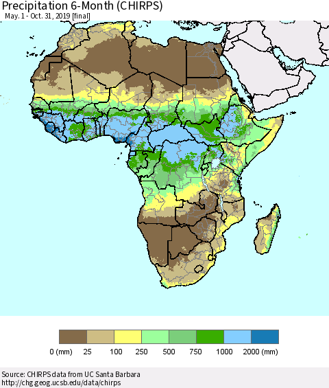 Africa Precipitation 6-Month (CHIRPS) Thematic Map For 5/1/2019 - 10/31/2019