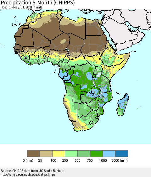 Africa Precipitation 6-Month (CHIRPS) Thematic Map For 12/1/2020 - 5/31/2021