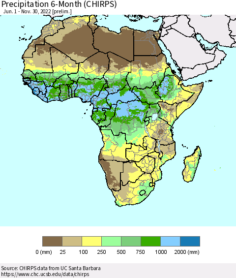 Africa Precipitation 6-Month (CHIRPS) Thematic Map For 6/1/2022 - 11/30/2022