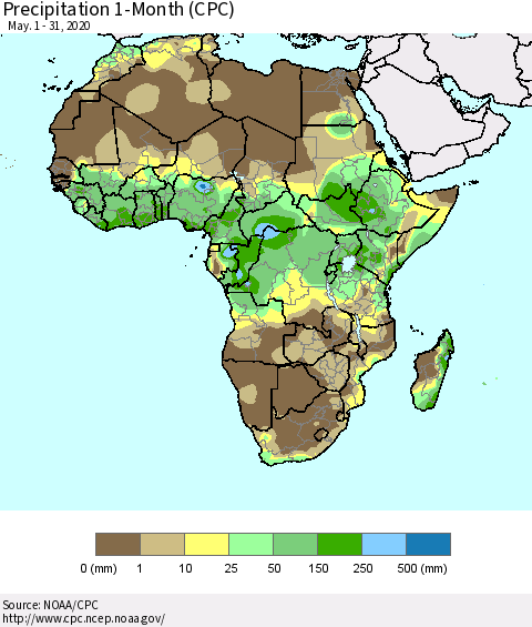Africa Precipitation 1-Month (CPC) Thematic Map For 5/1/2020 - 5/31/2020