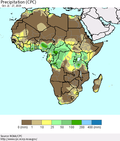 Africa Precipitation (CPC) Thematic Map For 10/21/2019 - 10/27/2019