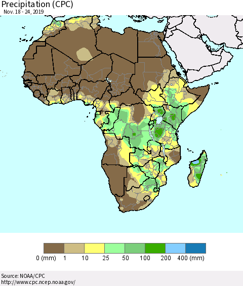 Africa Precipitation (CPC) Thematic Map For 11/18/2019 - 11/24/2019