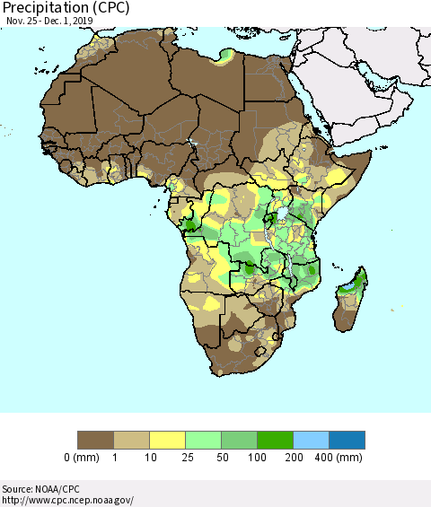 Africa Precipitation (CPC) Thematic Map For 11/25/2019 - 12/1/2019