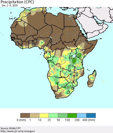 Africa Precipitation (CPC) Thematic Map For 12/2/2019 - 12/8/2019