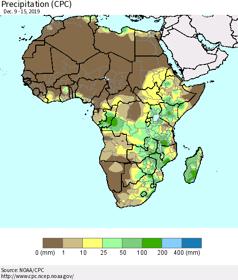 Africa Precipitation (CPC) Thematic Map For 12/9/2019 - 12/15/2019