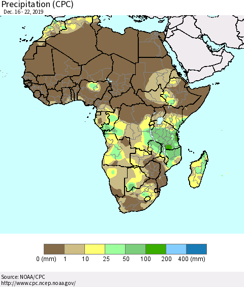 Africa Precipitation (CPC) Thematic Map For 12/16/2019 - 12/22/2019