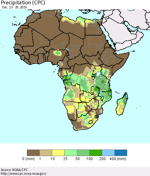 Africa Precipitation (CPC) Thematic Map For 12/23/2019 - 12/29/2019
