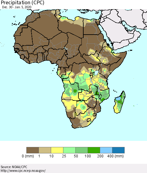 Africa Precipitation (CPC) Thematic Map For 12/30/2019 - 1/5/2020