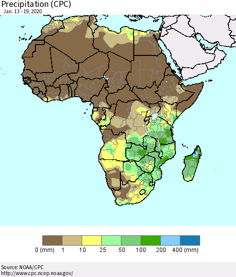 Africa Precipitation (CPC) Thematic Map For 1/13/2020 - 1/19/2020
