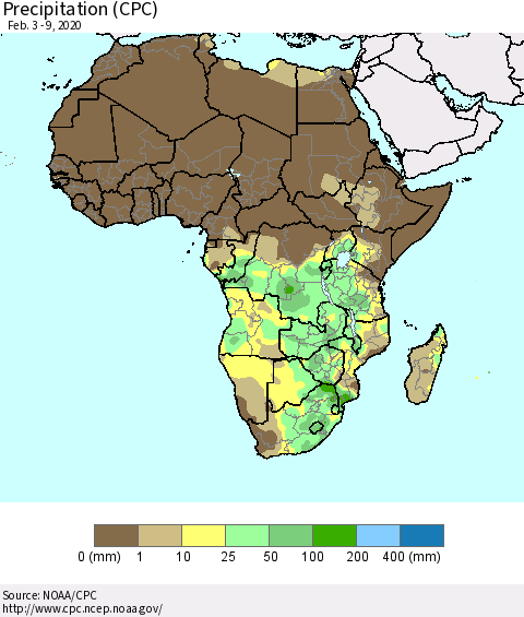 Africa Precipitation (CPC) Thematic Map For 2/3/2020 - 2/9/2020