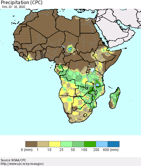 Africa Precipitation (CPC) Thematic Map For 2/10/2020 - 2/16/2020