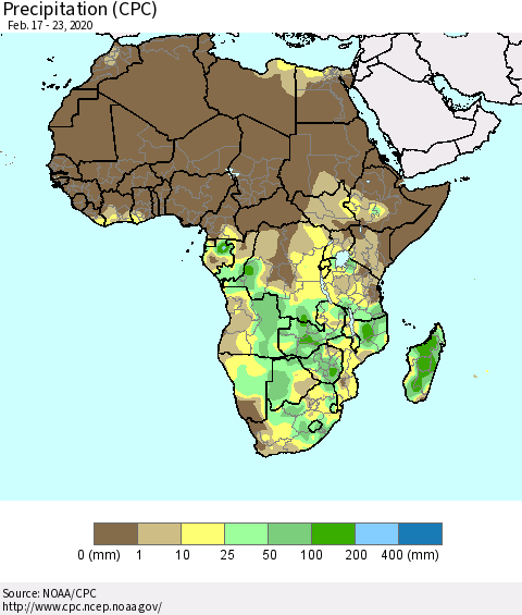 Africa Precipitation (CPC) Thematic Map For 2/17/2020 - 2/23/2020