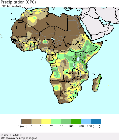 Africa Precipitation (CPC) Thematic Map For 4/13/2020 - 4/19/2020
