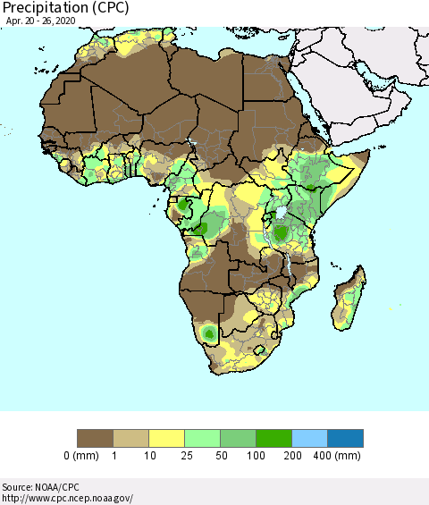 Africa Precipitation (CPC) Thematic Map For 4/20/2020 - 4/26/2020