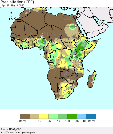 Africa Precipitation (CPC) Thematic Map For 4/27/2020 - 5/3/2020