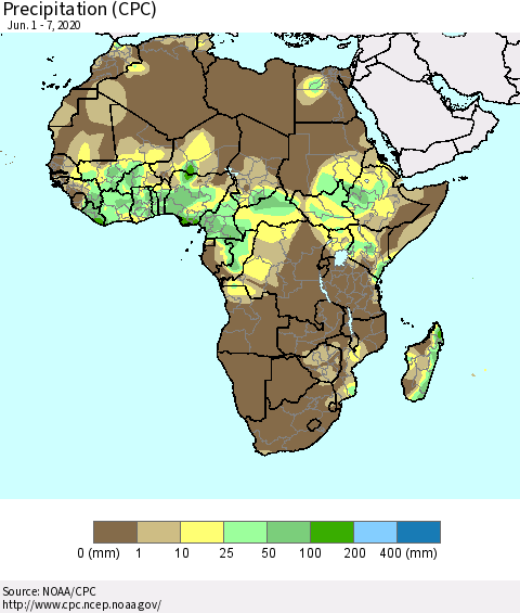 Africa Precipitation (CPC) Thematic Map For 6/1/2020 - 6/7/2020