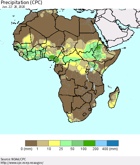 Africa Precipitation (CPC) Thematic Map For 6/22/2020 - 6/28/2020