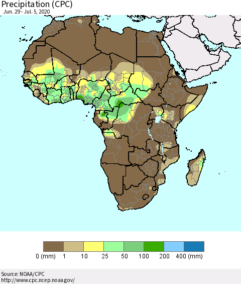 Africa Precipitation (CPC) Thematic Map For 6/29/2020 - 7/5/2020