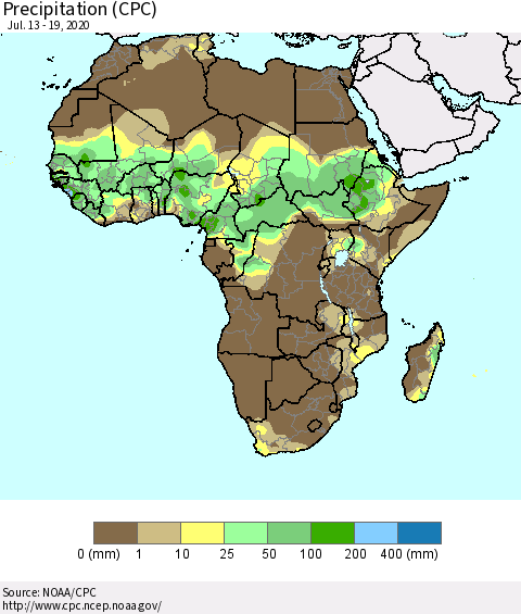 Africa Precipitation (CPC) Thematic Map For 7/13/2020 - 7/19/2020