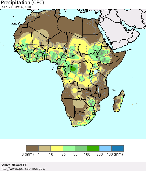 Africa Precipitation (CPC) Thematic Map For 9/28/2020 - 10/4/2020