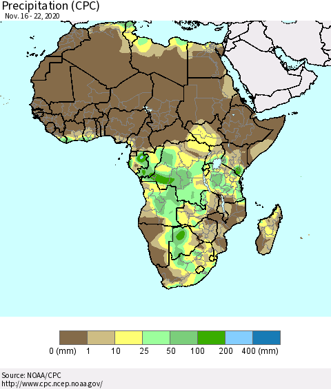 Africa Precipitation (CPC) Thematic Map For 11/16/2020 - 11/22/2020