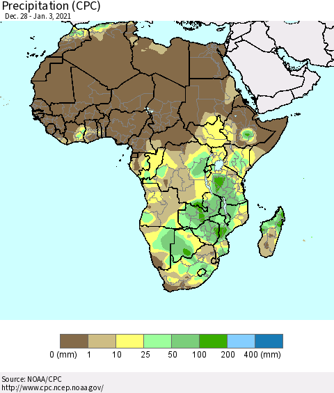 Africa Precipitation (CPC) Thematic Map For 12/28/2020 - 1/3/2021