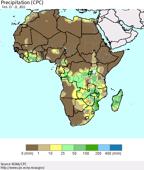 Africa Precipitation (CPC) Thematic Map For 2/15/2021 - 2/21/2021