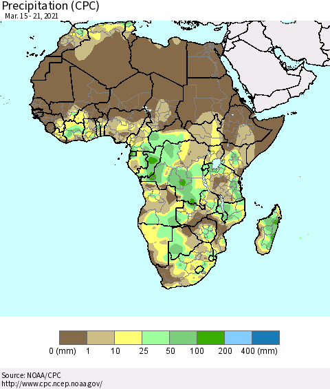 Africa Precipitation (CPC) Thematic Map For 3/15/2021 - 3/21/2021