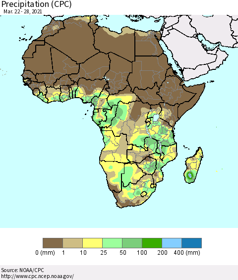 Africa Precipitation (CPC) Thematic Map For 3/22/2021 - 3/28/2021
