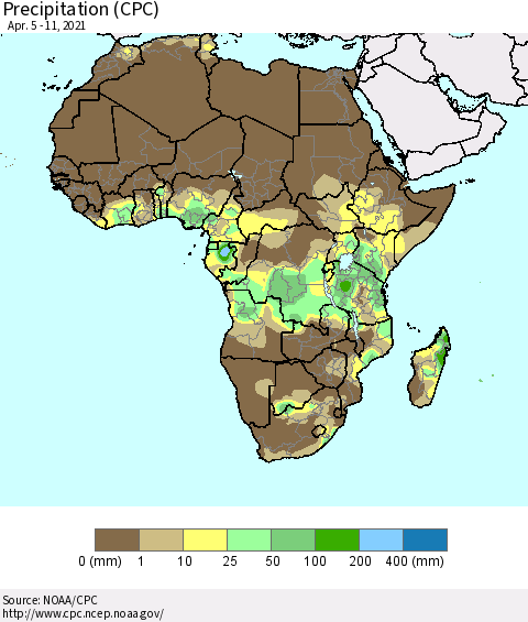 Africa Precipitation (CPC) Thematic Map For 4/5/2021 - 4/11/2021