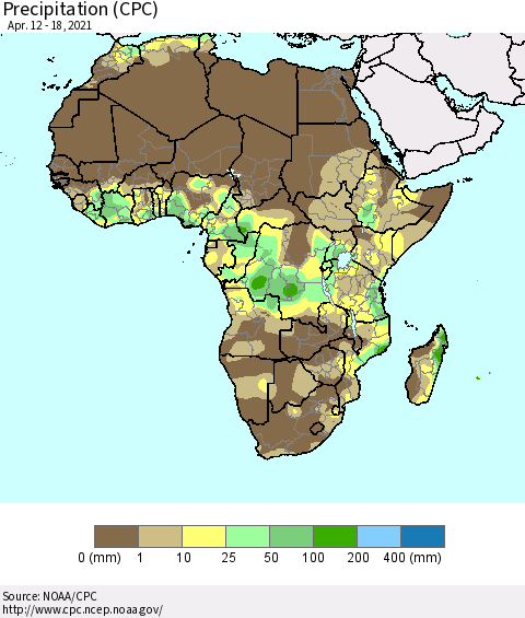 Africa Precipitation (CPC) Thematic Map For 4/12/2021 - 4/18/2021