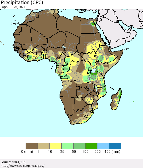 Africa Precipitation (CPC) Thematic Map For 4/19/2021 - 4/25/2021