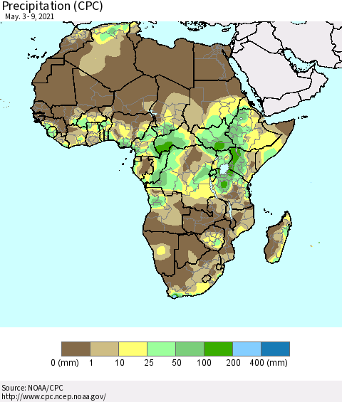 Africa Precipitation (CPC) Thematic Map For 5/3/2021 - 5/9/2021