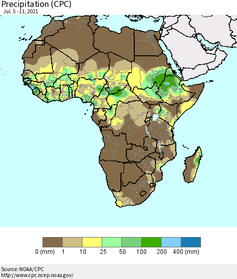 Africa Precipitation (CPC) Thematic Map For 7/5/2021 - 7/11/2021