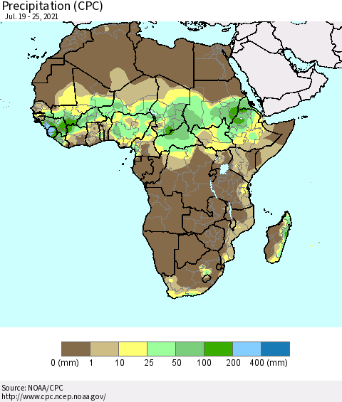 Africa Precipitation (CPC) Thematic Map For 7/19/2021 - 7/25/2021