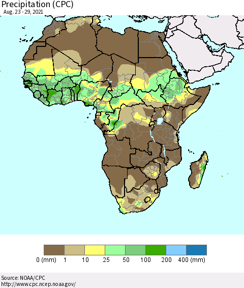 Africa Precipitation (CPC) Thematic Map For 8/23/2021 - 8/29/2021