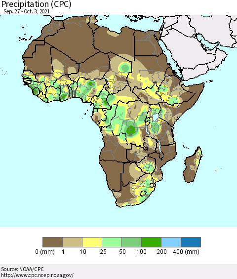 Africa Precipitation (CPC) Thematic Map For 9/27/2021 - 10/3/2021