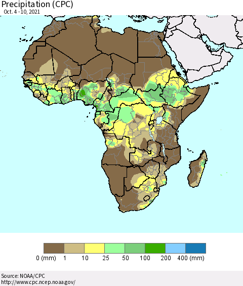 Africa Precipitation (CPC) Thematic Map For 10/4/2021 - 10/10/2021