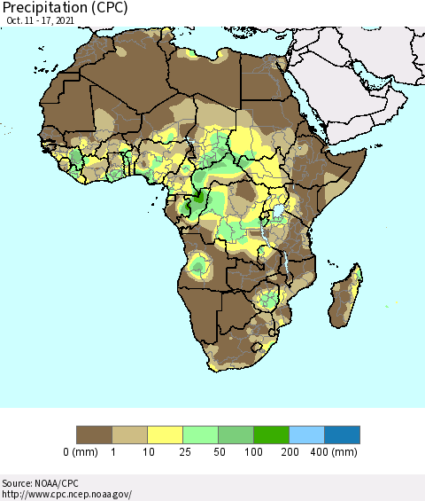 Africa Precipitation (CPC) Thematic Map For 10/11/2021 - 10/17/2021