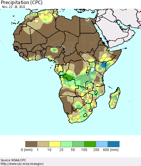 Africa Precipitation (CPC) Thematic Map For 11/22/2021 - 11/28/2021