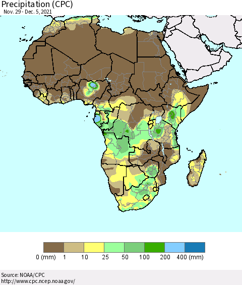 Africa Precipitation (CPC) Thematic Map For 11/29/2021 - 12/5/2021