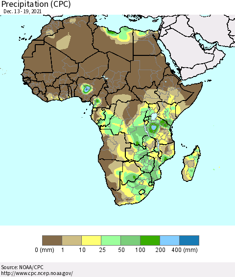 Africa Precipitation (CPC) Thematic Map For 12/13/2021 - 12/19/2021