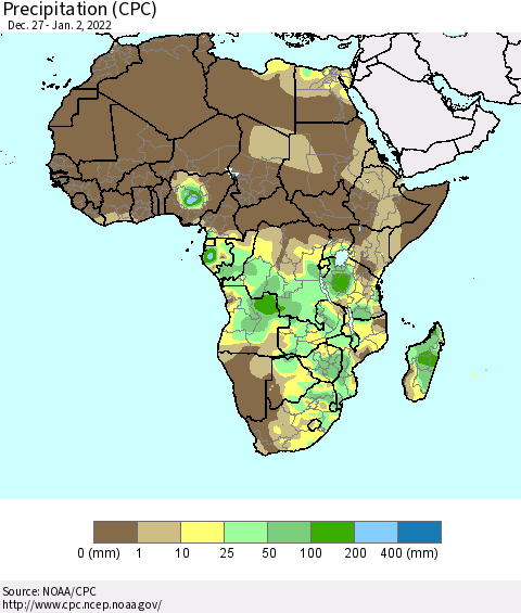 Africa Precipitation (CPC) Thematic Map For 12/27/2021 - 1/2/2022