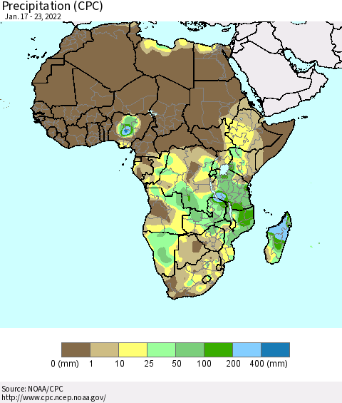 Africa Precipitation (CPC) Thematic Map For 1/17/2022 - 1/23/2022