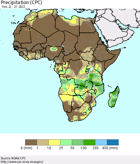 Africa Precipitation (CPC) Thematic Map For 2/21/2022 - 2/27/2022