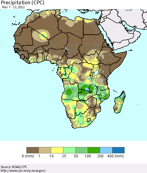 Africa Precipitation (CPC) Thematic Map For 3/7/2022 - 3/13/2022